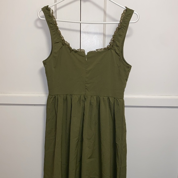 SHEIN MOD Small Women's Green Lace Edge Decor Waist Cinched Long Summer Dress - Picture 3 of 9